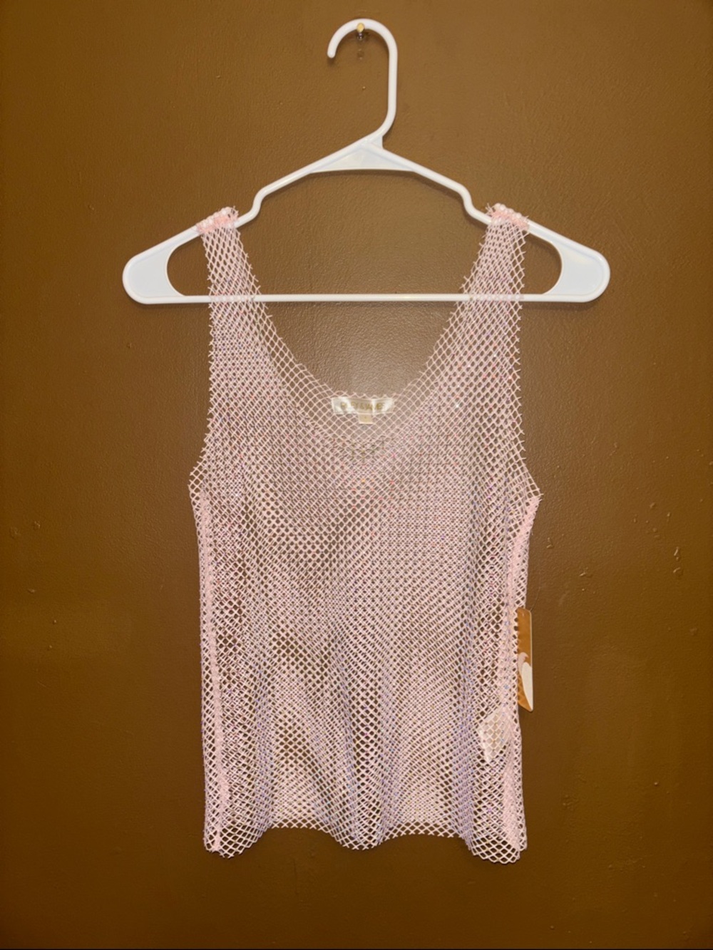 Sheer Pink Mesh Tank Top - Women's Sleeveless Layering Tee
